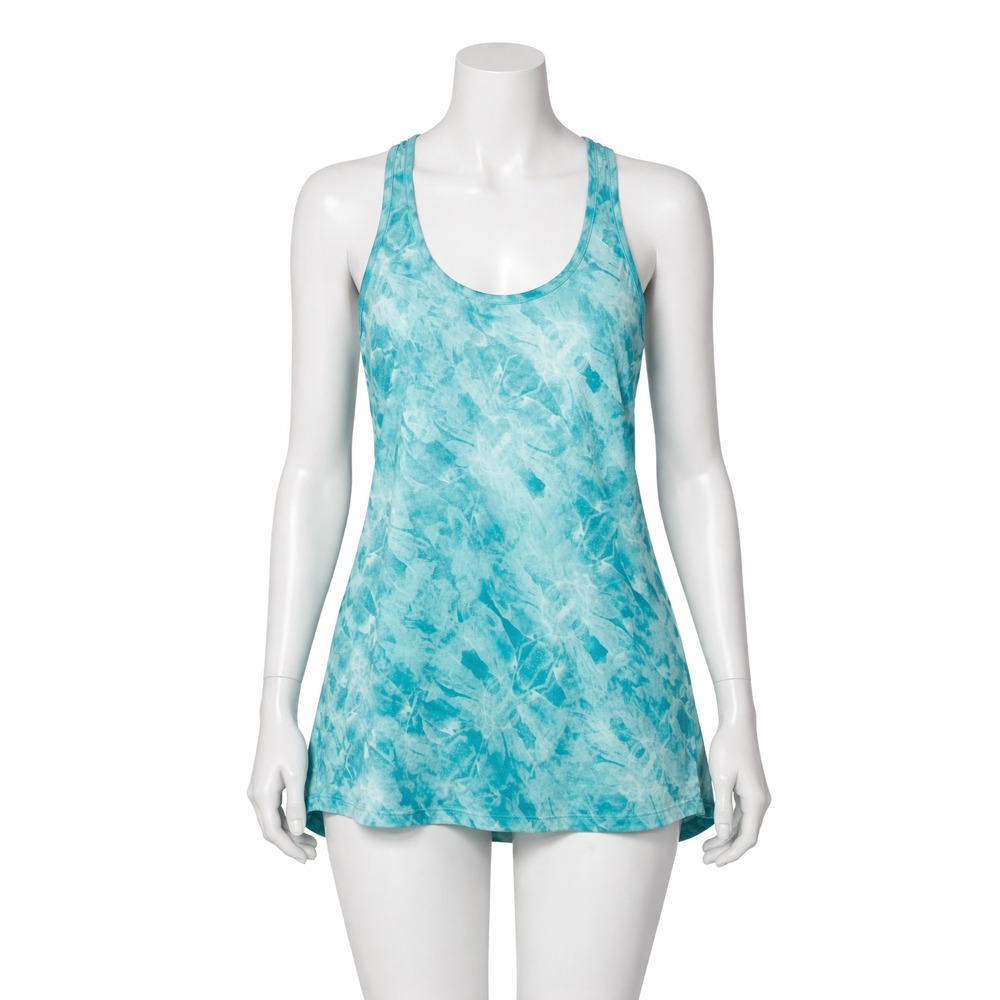 Hyba Racerback Tank Women Medium Turquoise Marble Tie Dye Print